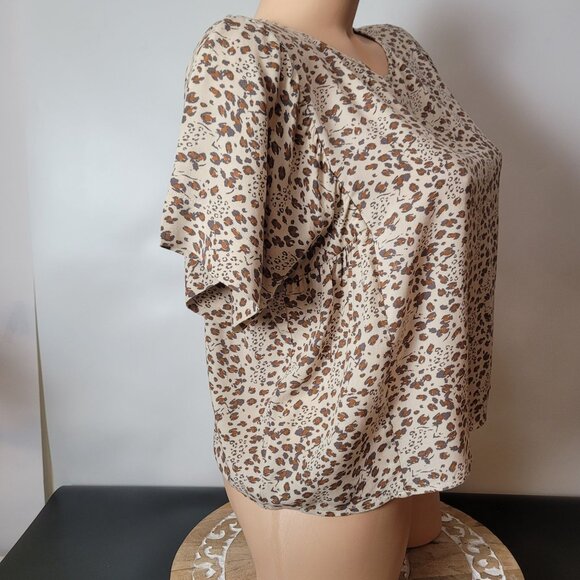 Velvet Heart Womens Leopard Print Short Sleeve Top S 100% Rayon Beige & Brown - Picture 8 of 13